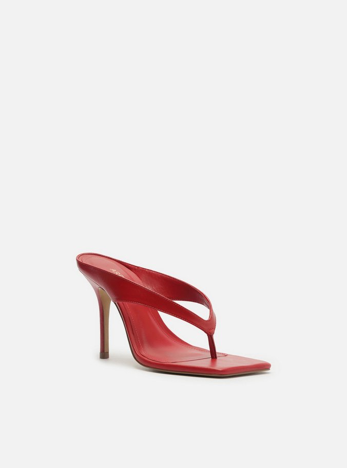 Tamanco Vermelho Couro Salto Alto Thong
