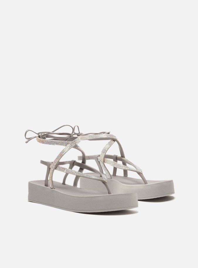 Sandália Prata Strass Flatform Amarração Bela