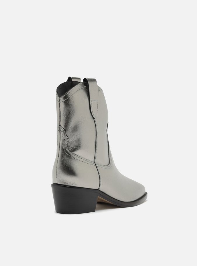 Bota Prata Couro Cano Curto Western Alicia