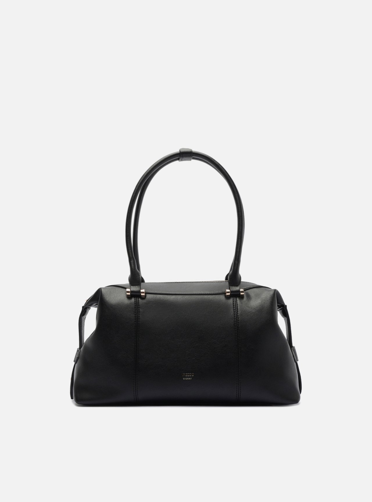 Bolsa Hobo Preta Couro Média Metais — foto 1
