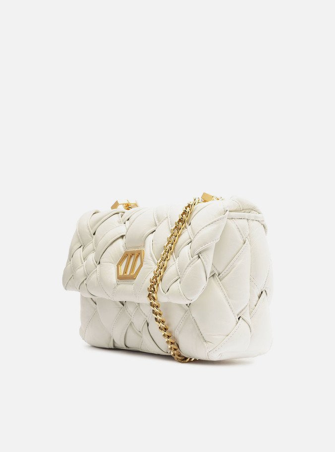 Bolsa Tiracolo Branca Couro Tressê Média