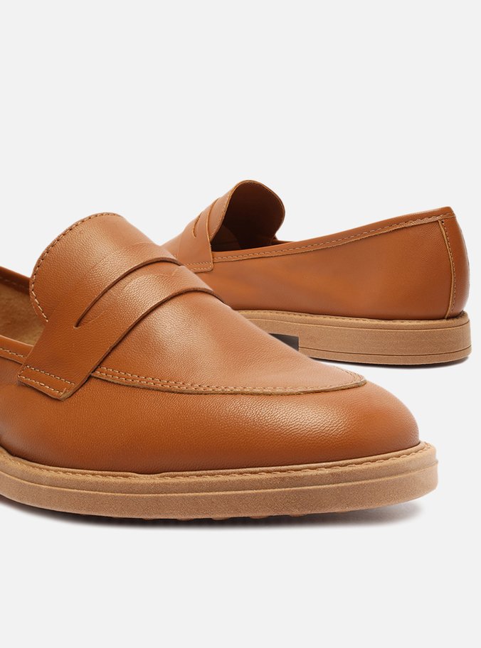 Mocassim Marrom Couro Bico Redondo Básico Easy