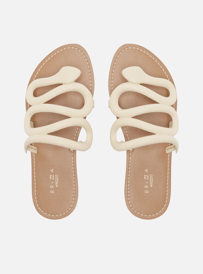 Rasteira Off-White Bico Redondo Snake Nancy