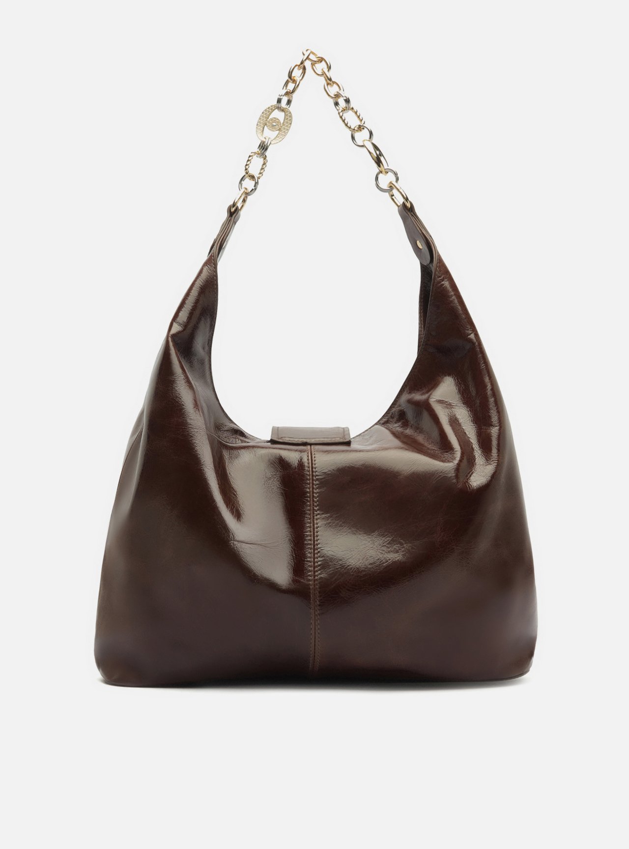 Bolsa Hobo Marrom Couro Grande Corrente Elos — foto 3
