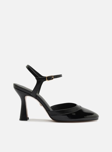Arezzo — Scarpin Preto Salto Geométrico Fivela Slingback