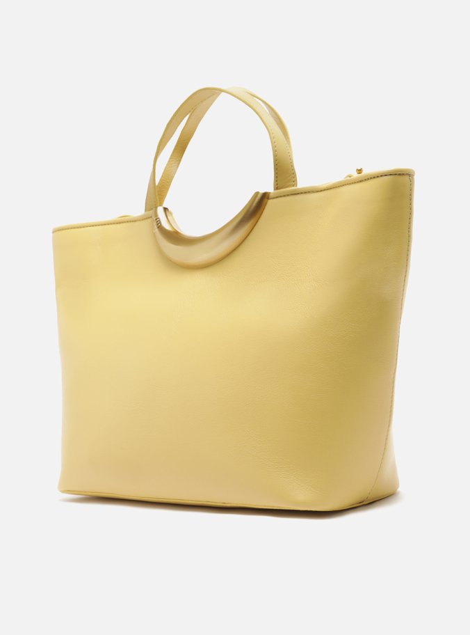 Bolsa Shopping Amarela Couro Grande Metal Bold