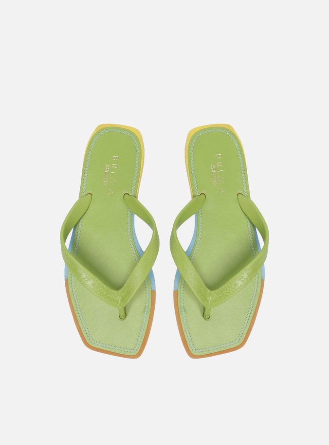 Chinelo De Dedo Verde Sola Multicolorida Bico Quadrado Brizza Square