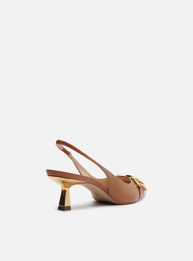 Scarpin Marrom Couro Bico Fino Slingback Bridão