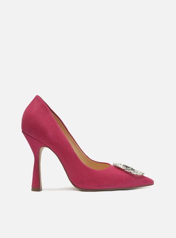 Scarpin Rosa Nobuck Bico Fino Pedraria