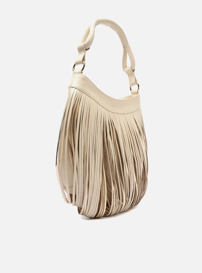 Bolsa Hobo Off-White Couro Média Franjas Metalizada