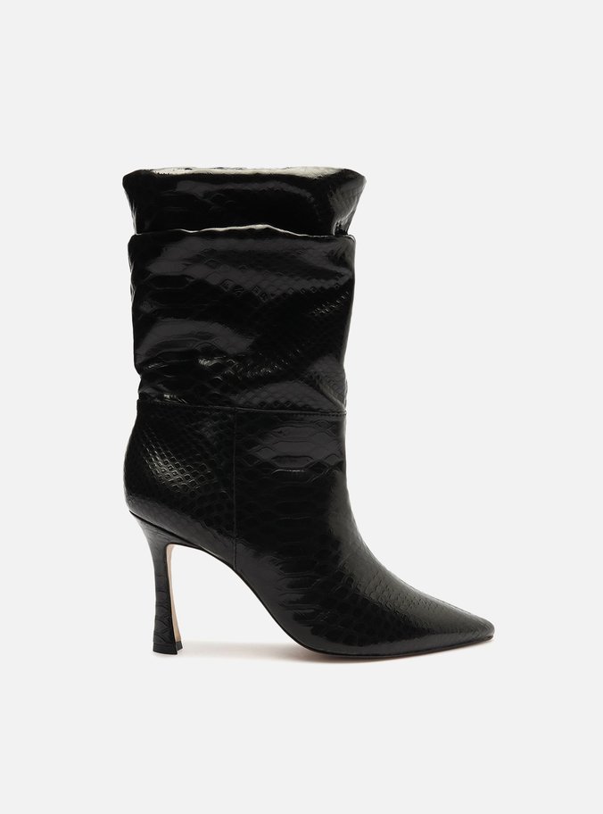 Bota Preta Snake Salto Alto Fino Slouchy