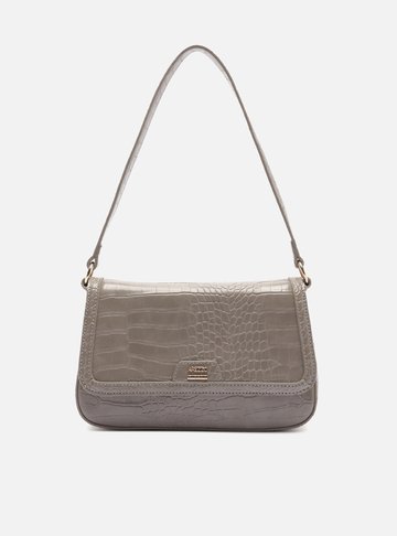 Bolsa Tiracolo Cinza Média Croco