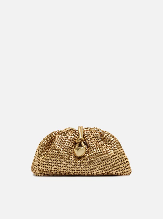 Bolsa Clutch Dourada Couro Média Corrente