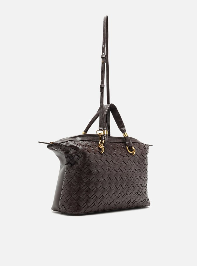 Bolsa Bowling Marrom Couro Grande Tressê Maxi