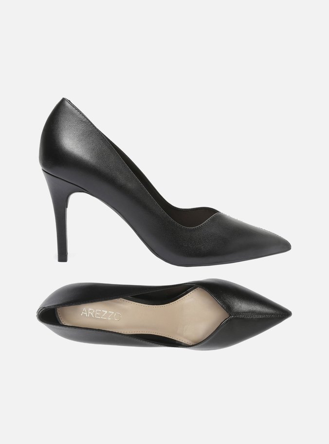 Scarpin Preto Couro Salto Médio Fino Detalhe