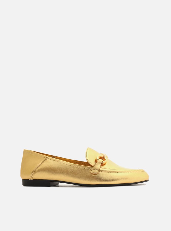 Mocassim Dourado Couro Bridão Metálico Luma