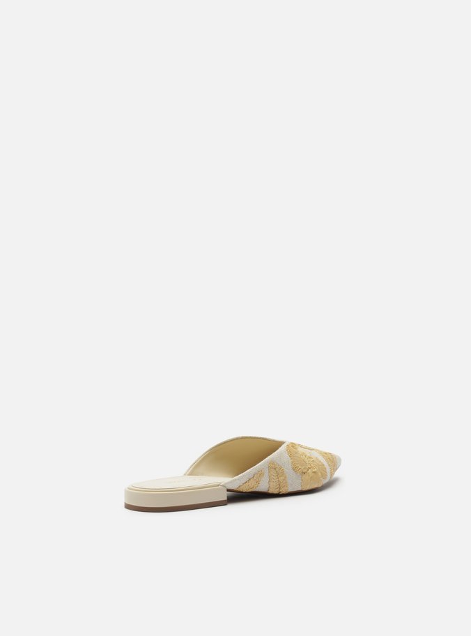 Mule Branca Linho Bordado Floral