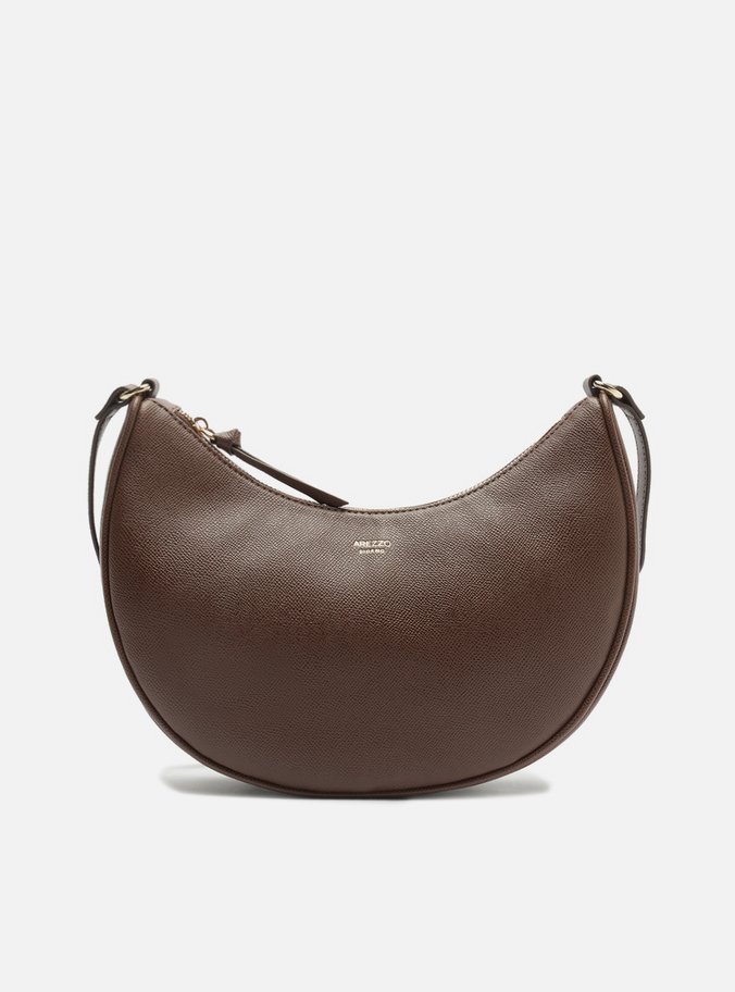 Bolsa Hobo Marrom Média Granulada Metais Dourados
