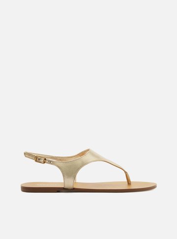 Sandália Rasteira Dourada Couro Thong Básica