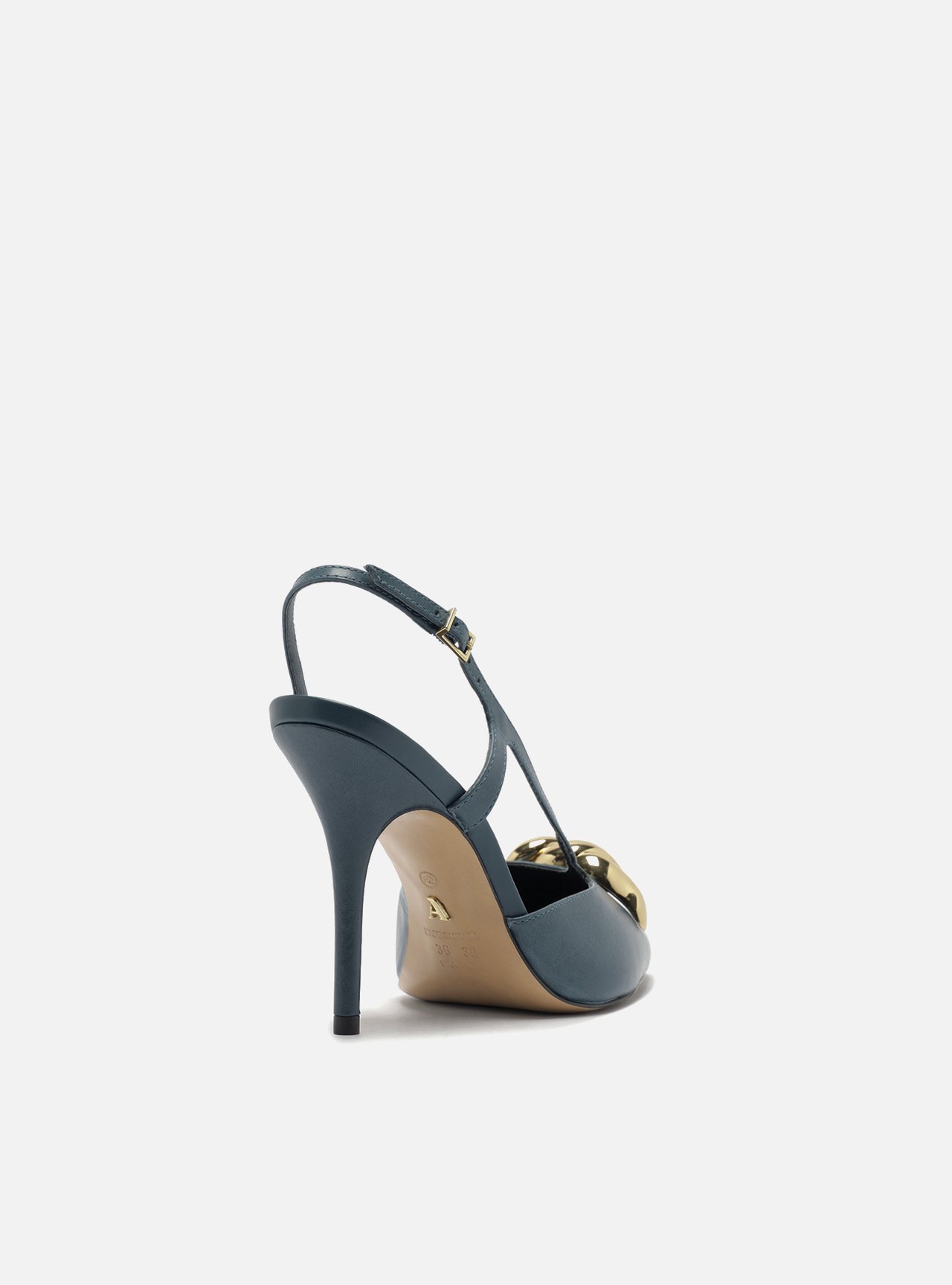 Scarpin Azul Couro Slingback Salto Fino Metais — foto 3