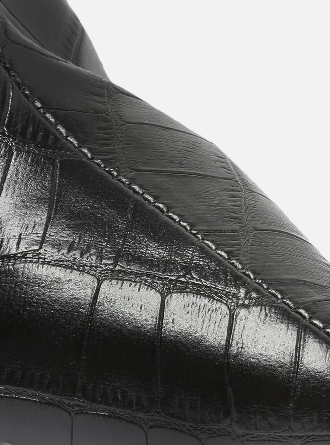 Bota Preta Croco Cano Longo Salto Fino