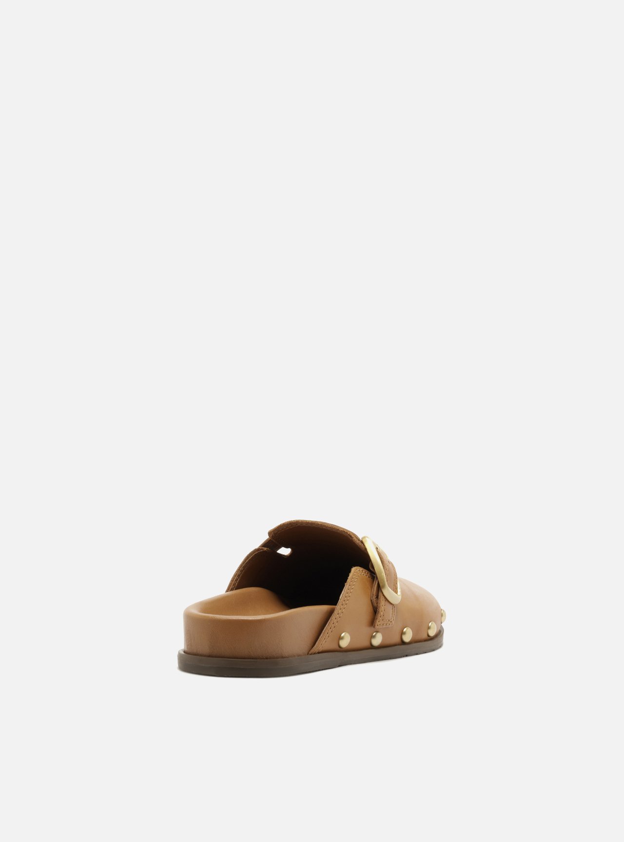 Mule Marrom Salto Bloco Fivela Tachas — foto 3