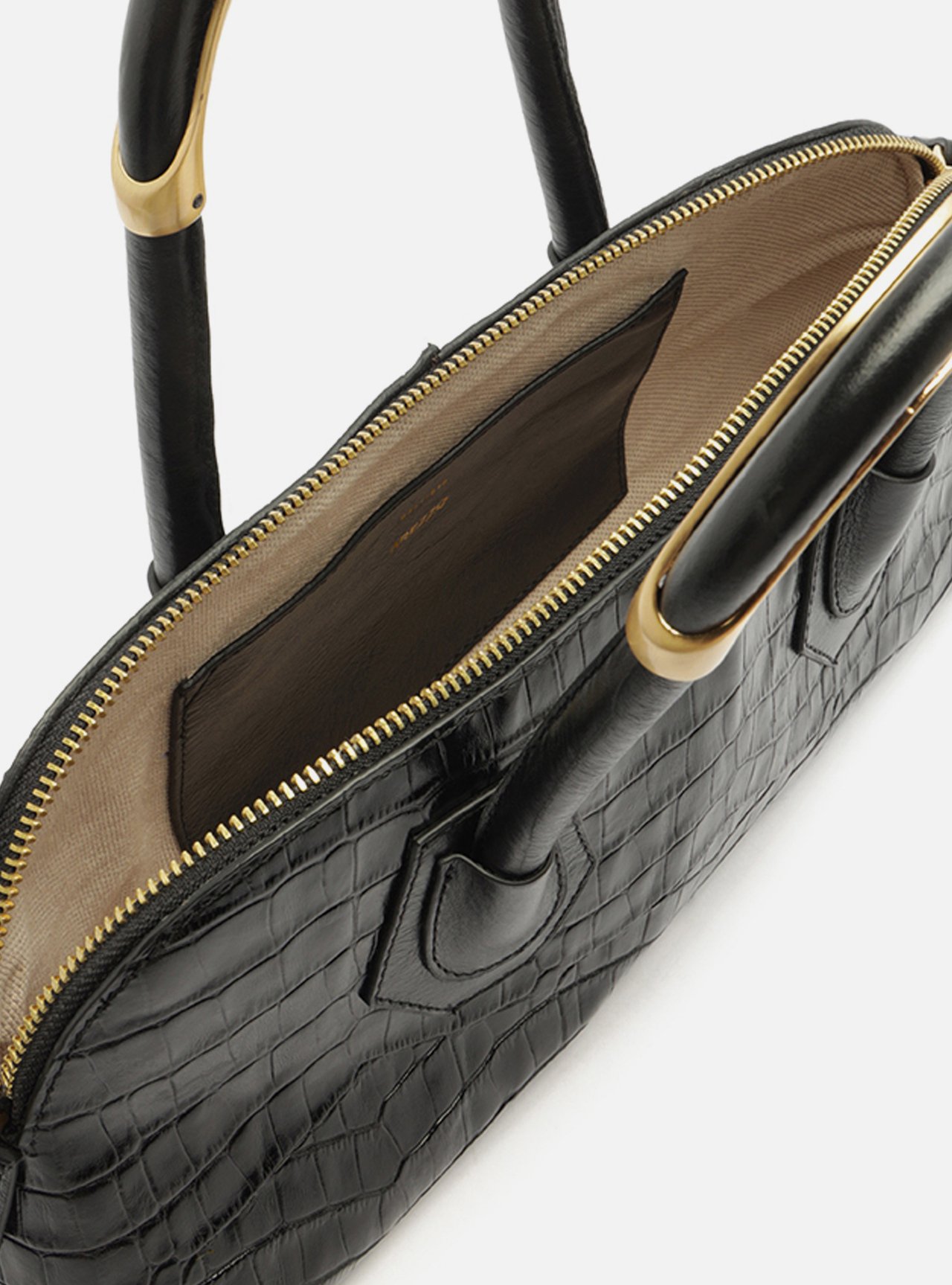 Bolsa Tote Preta Couro Média Croco — foto 4