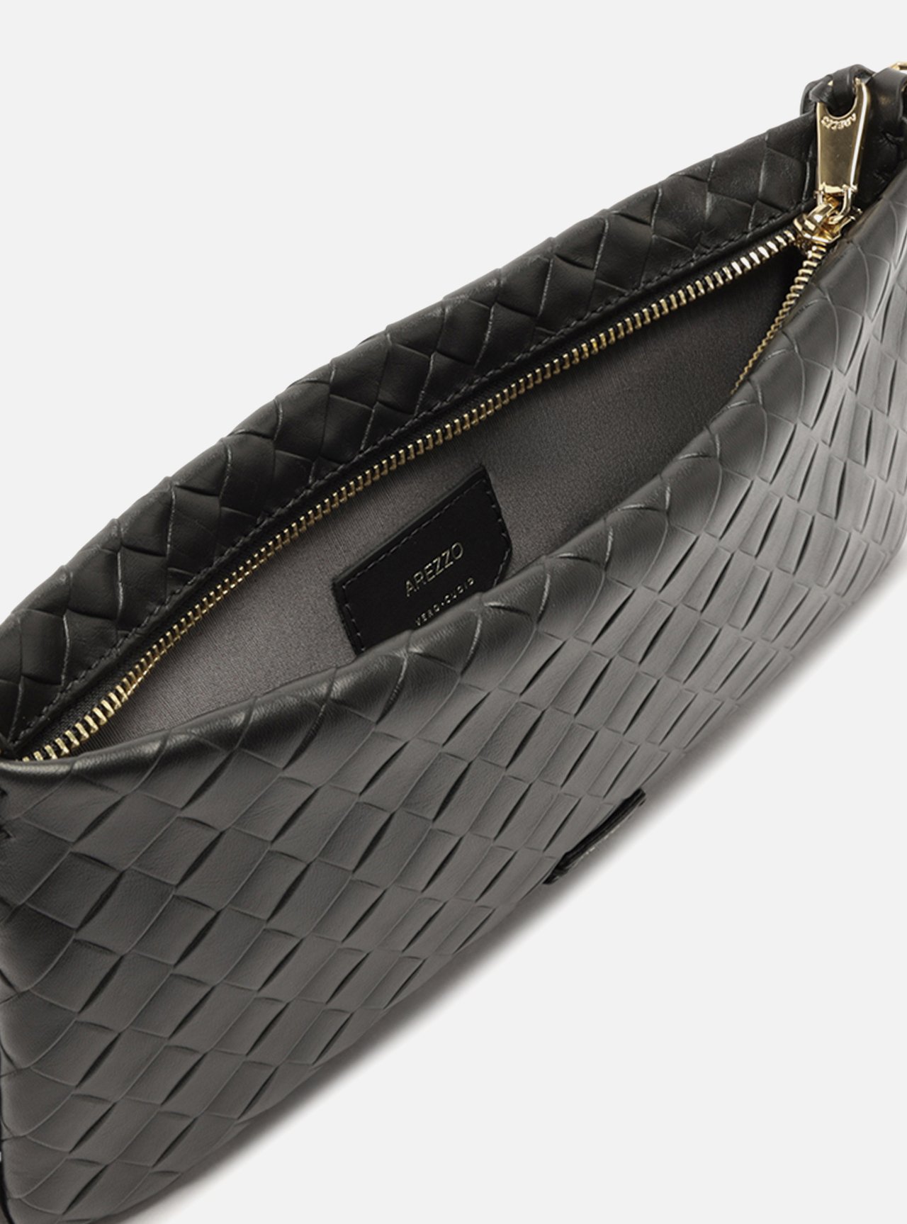 Bolsa Clutch Preta Couro Pequena Tressê Franja — foto 4