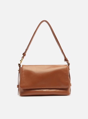 Bolsa Tiracolo Marrom Couro Média Metal Alça