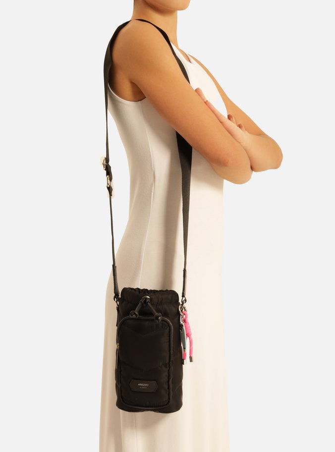 Mini Bag Preta Nylon Porta-Celular Puffer
