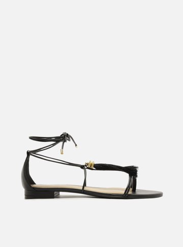 Arezzo — Sandália Rasteira Preto Bico Redondo Amarração