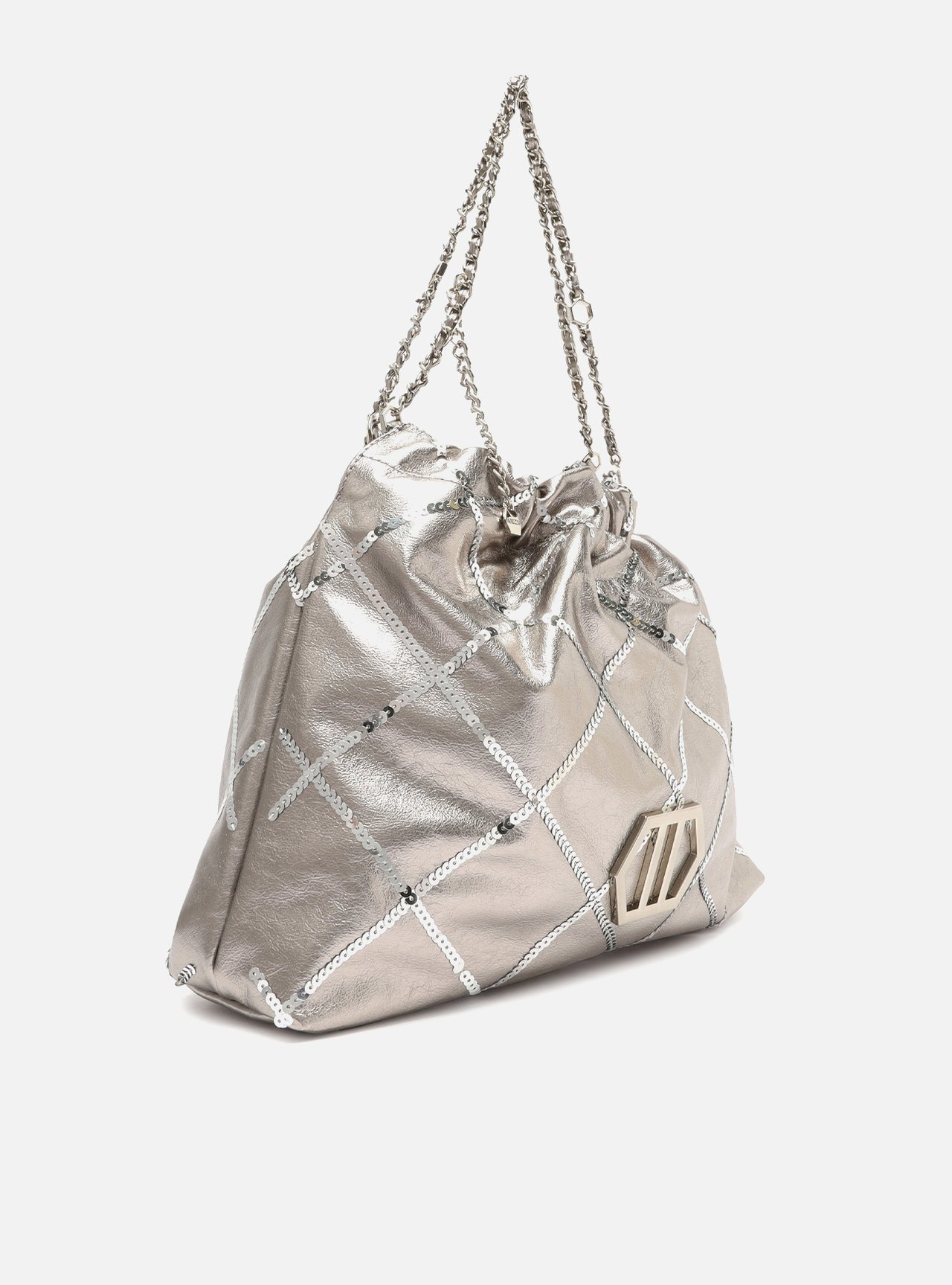 Bolsa Hobo Prateada Couro Grande Matelassê Corrente — foto 5