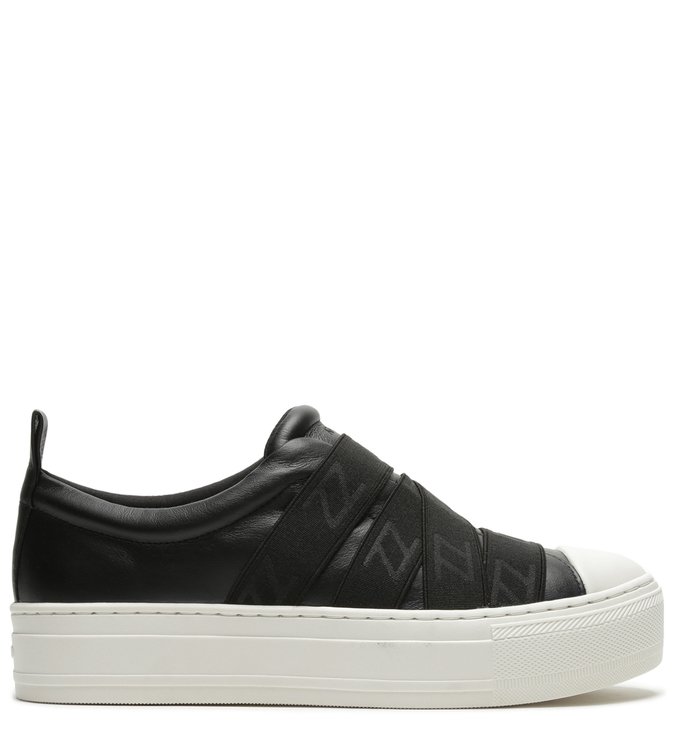 Slip On Preto Couro Elásticos