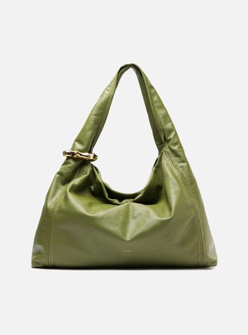 Bolsa Hobo Verde Couro Grande Metal