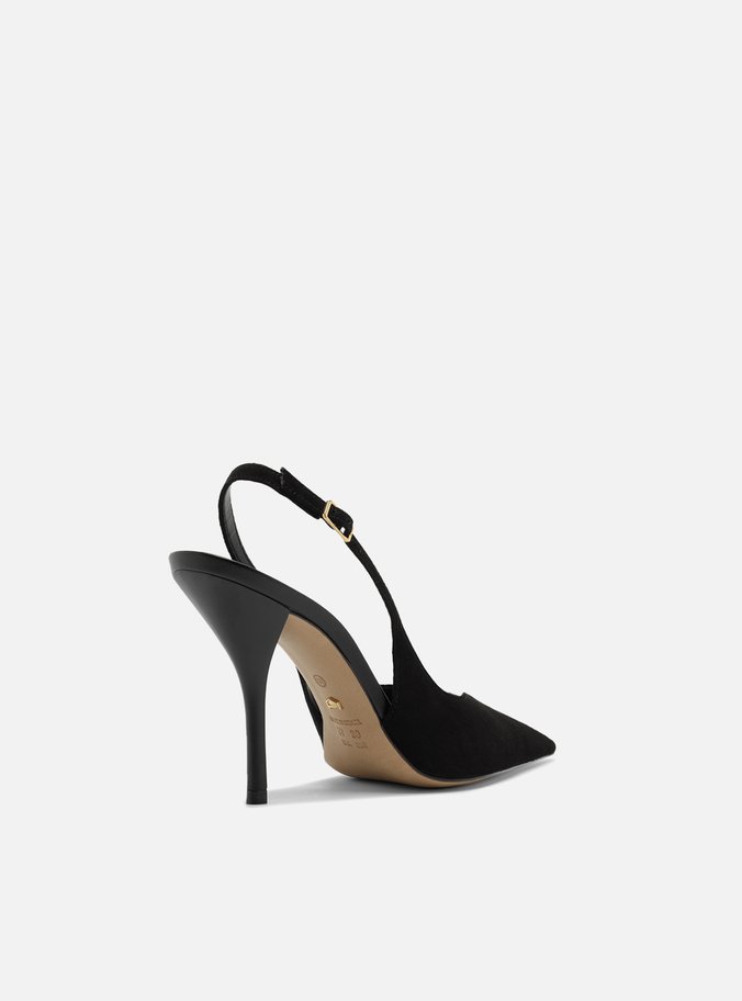 Scarpin Preto Camurça Salto Alto Slingback