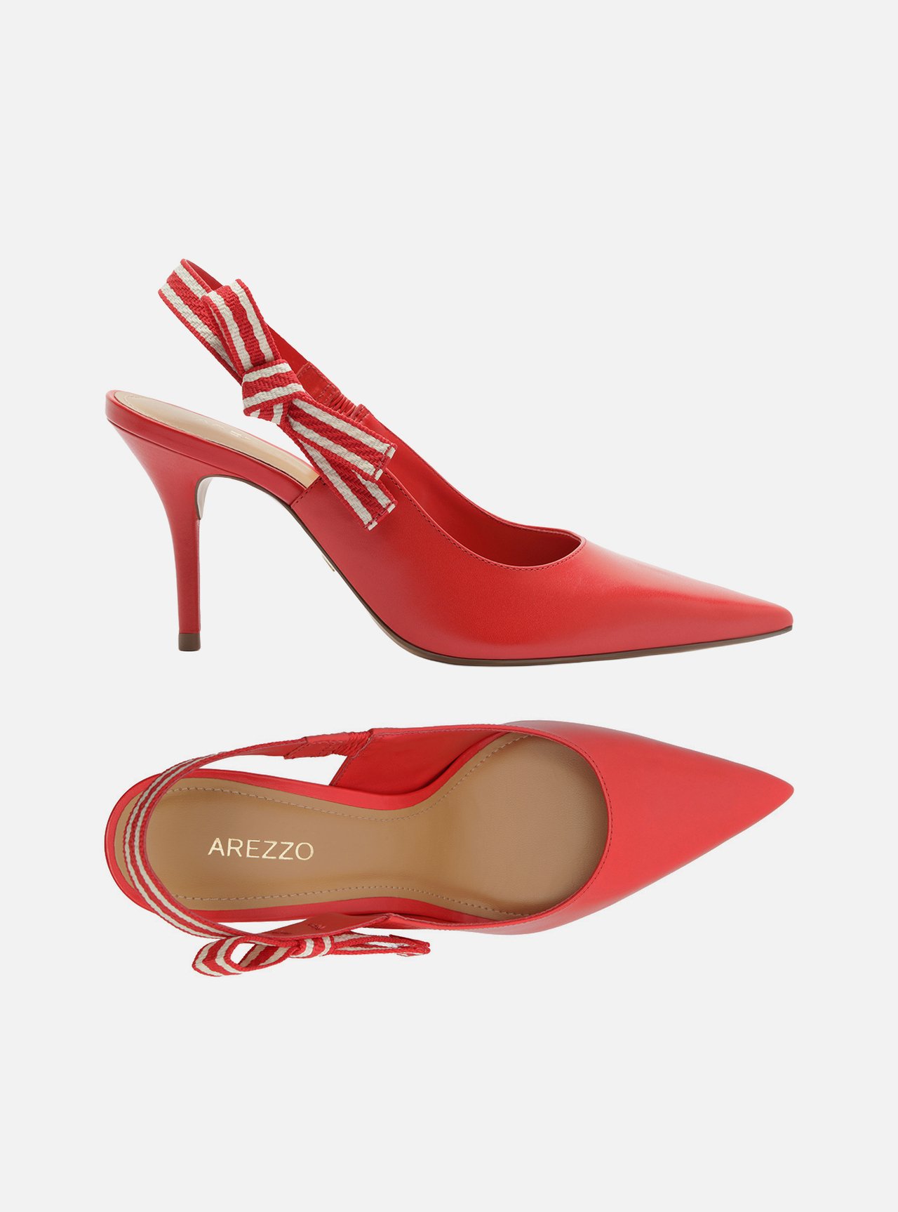 Scarpin Vermelho Couro Salto Fino Laço Slingback — foto 5