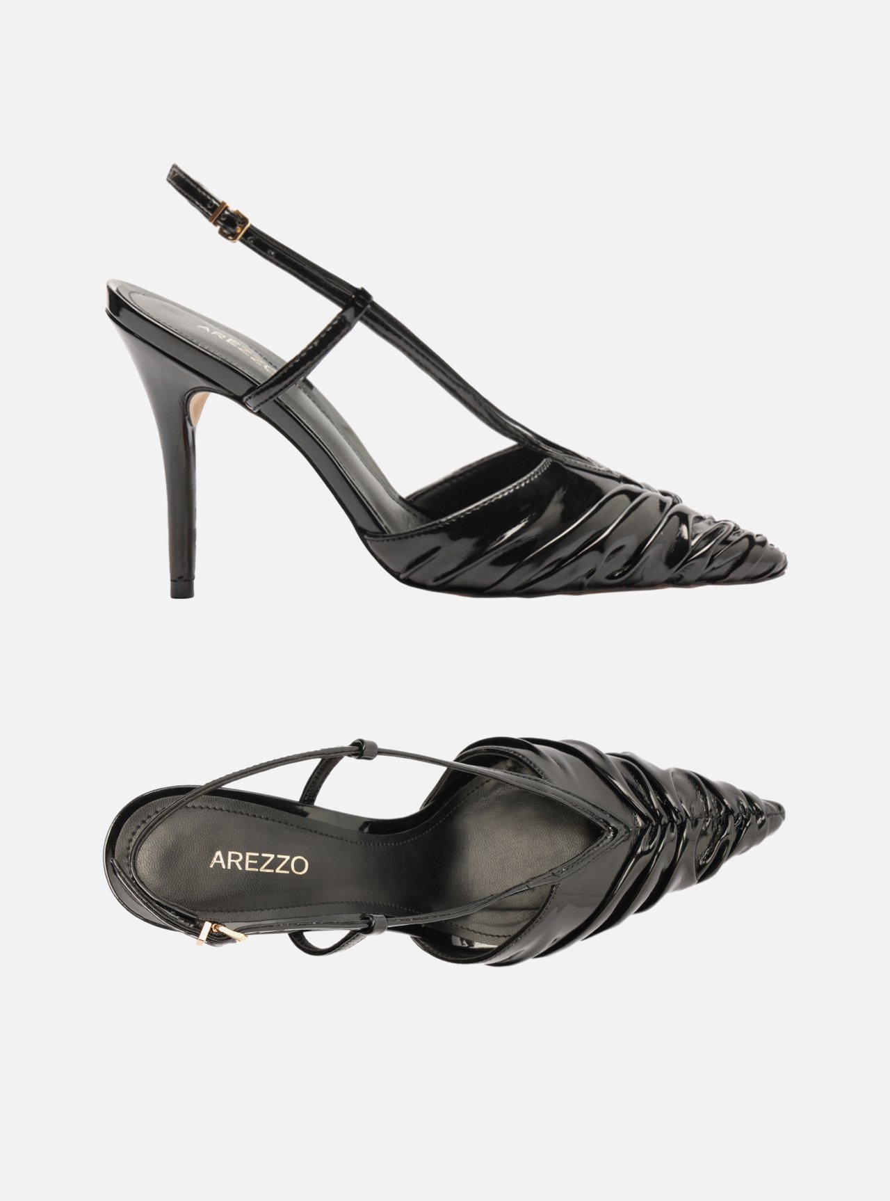Scarpin Bico Fino Verniz Salto Fino Slingback Franzido — foto 5
