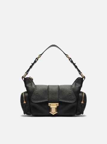 Bolsa Tiracolo Preta Couro Média Bolsos
