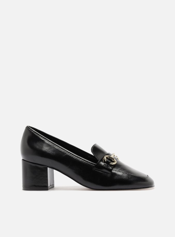 Loafer Preto Couro Salto Bloco Bridão