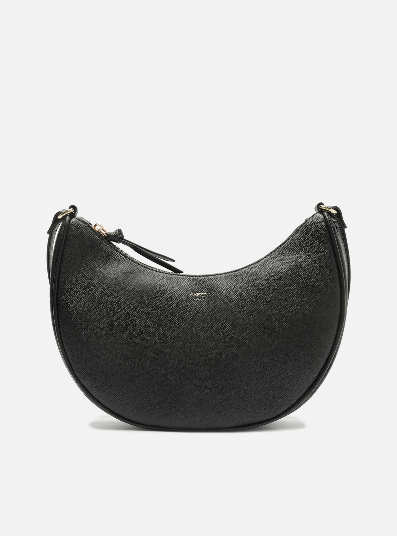 Bolsa Hobo Preta Média Granulada Metais Dourados — foto 1