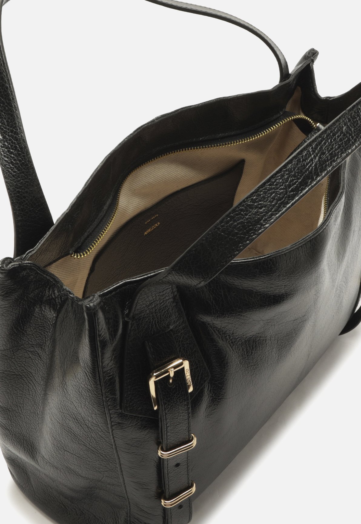 Bolsa Hobo Preta Couro Grande Metais — foto 4