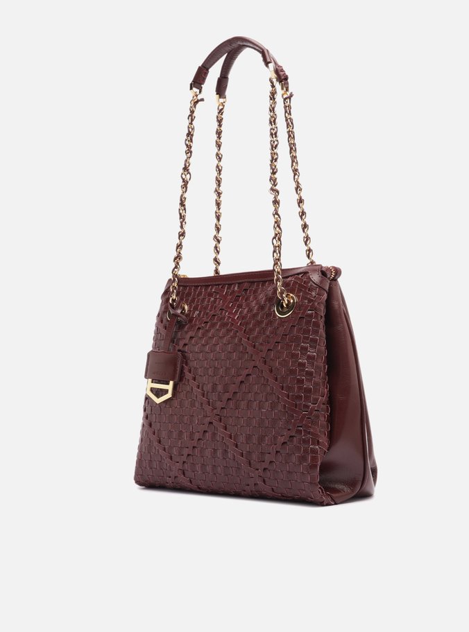Bolsa Tiracolo Vinho Couro Tressê Cruzado Média