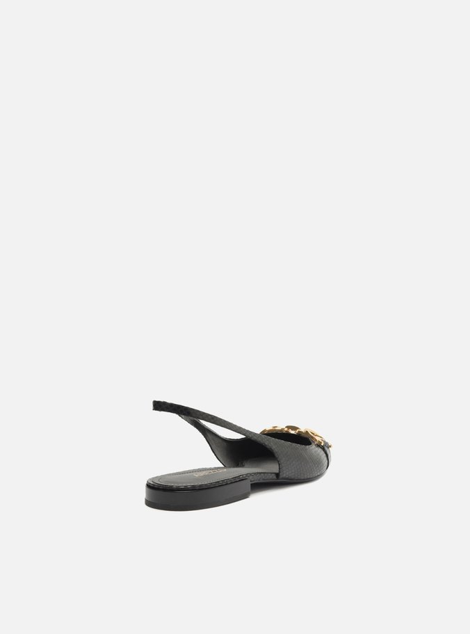 Sapatilha Preta Snake Bico Fino Slingback Bridão