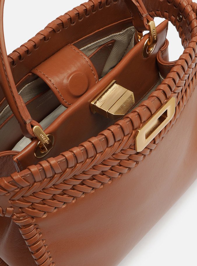 Bolsa Tote Marrom Couro Média Trançada