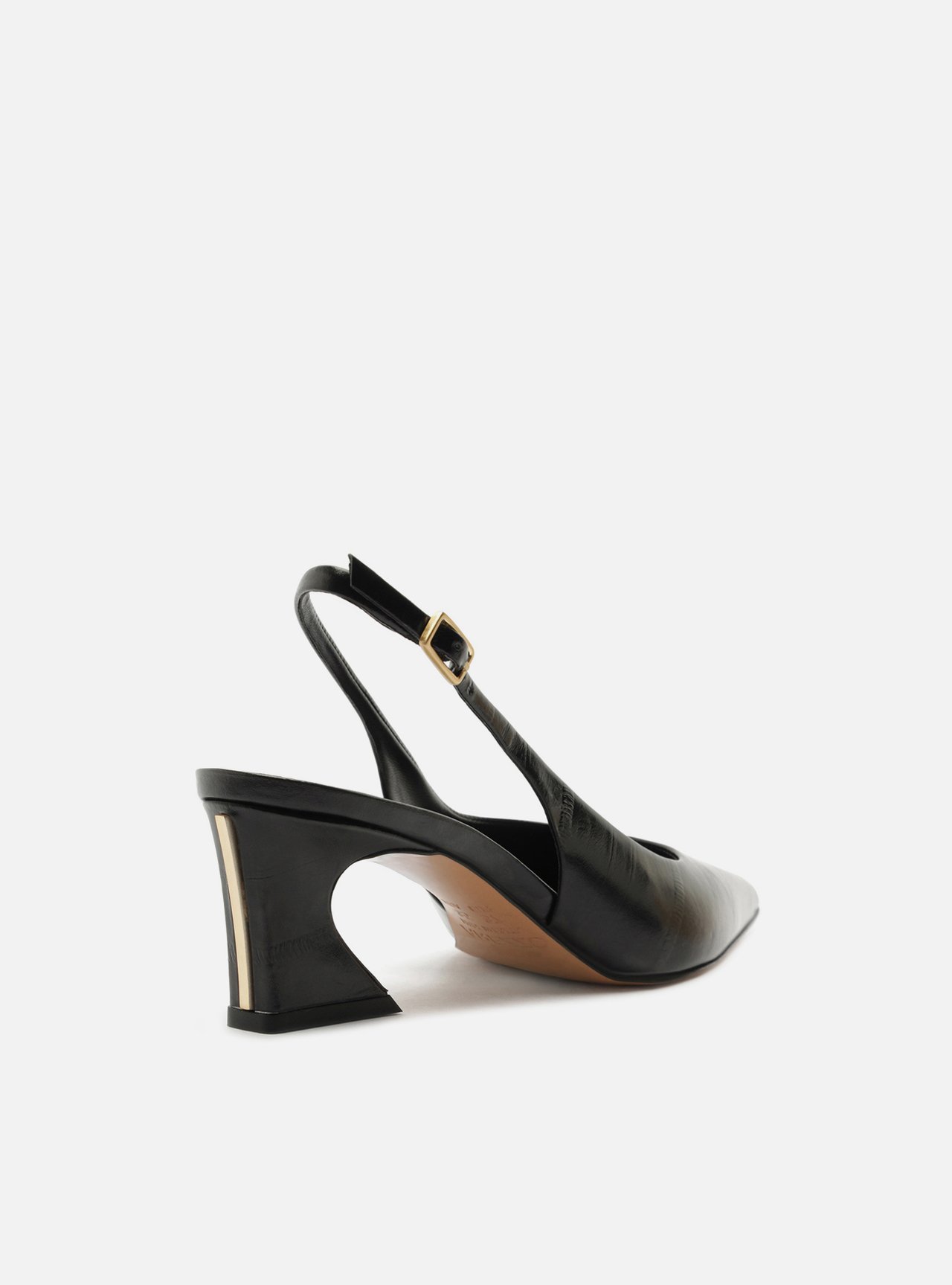 Scarpin Preto Couro Salto Médio Geométrico Slingback — foto 3
