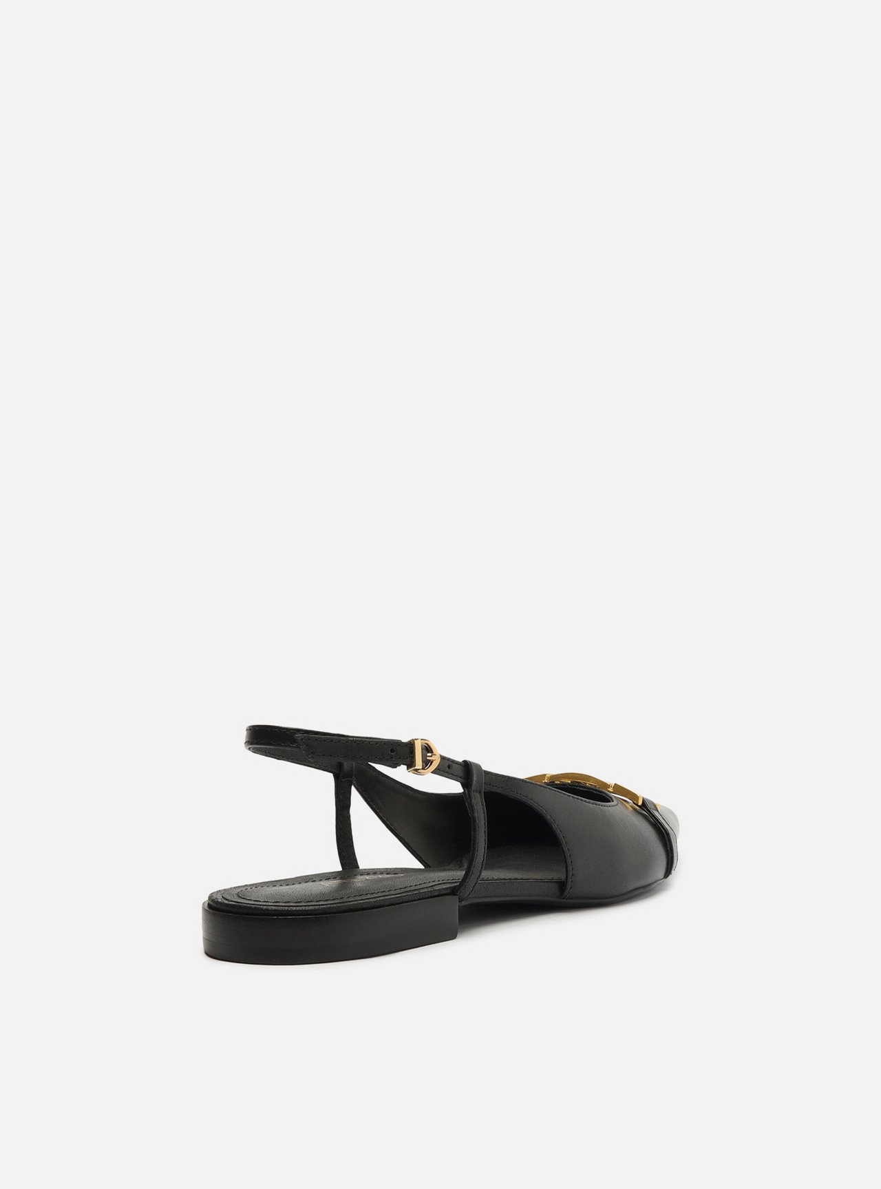 Sapatilha Preta Couro Bico Fino Slingback Metal — foto 3