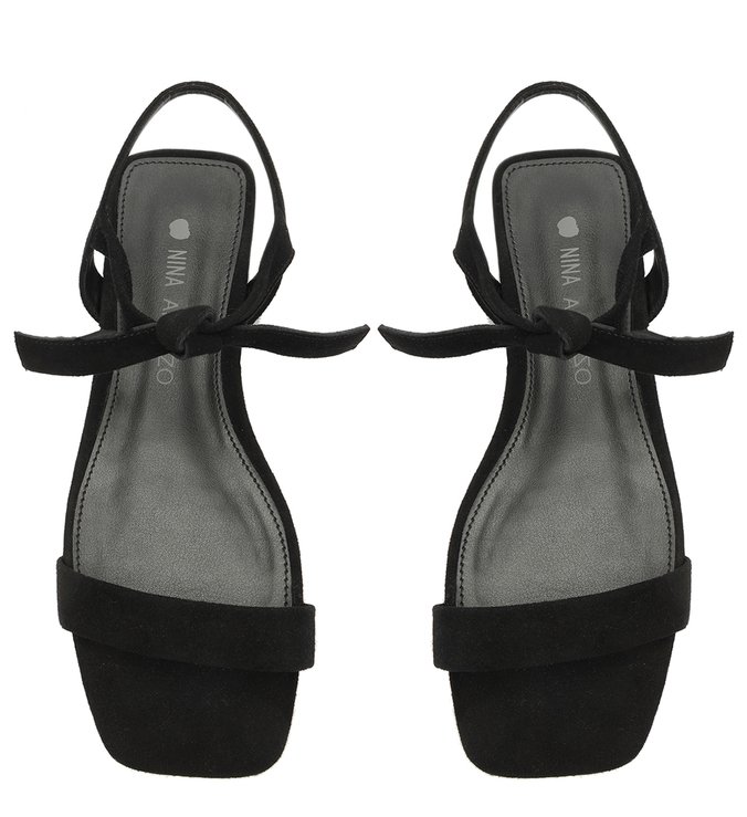 Sandália Rasteira Preta Nobuck Lace Up Nina