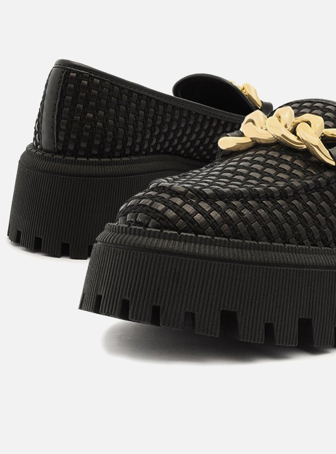 Mocassim Preto Tramado Tratorado Corrente