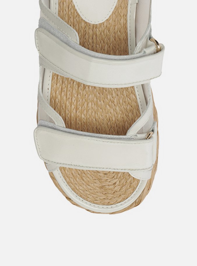 Sandália Papete Branca Tela Flatform Velcro
