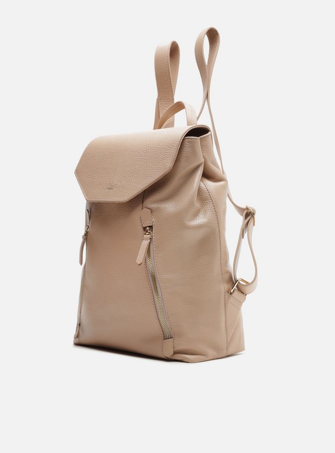 Mochila Nude Couro Grande Bolsos
